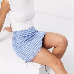 Nwt Stradivarius tweed mini skirt with split in blue check